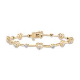 Diamond Heart Bar Bracelet 1/4 ct tw Round-cut 10K Yellow Gold 7&quot;