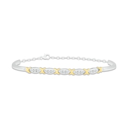 Diamond X Bangle Chain Bracelet 1/6 ct tw Round-cut Sterling Silver & 10K Yellow Gold 8&quot;