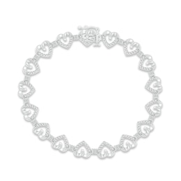 Diamond Heart Bracelet 1/10 ct tw Round-cut Sterling Silver 7.25&quot;