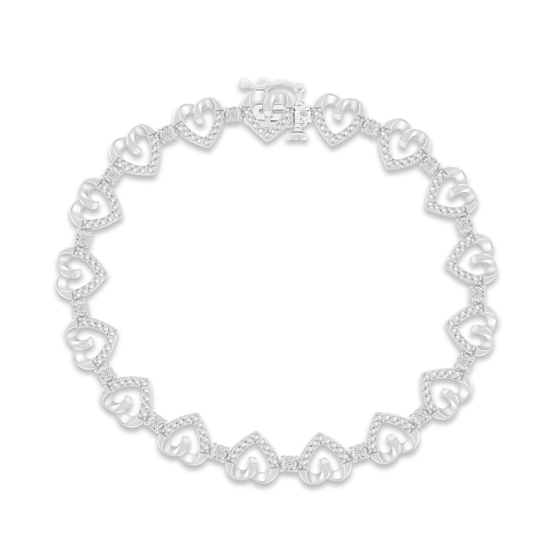 Diamond Heart Bracelet 1/10 ct tw Round-cut Sterling Silver 7.25"