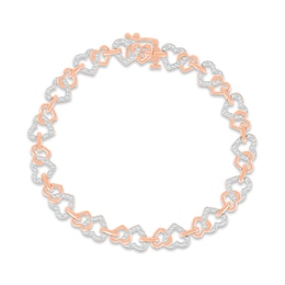 Diamond Linked Heart Bracelet 1/4 ct tw Round-cut 10K Rose Gold 7.5&quot;