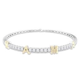 Diamond &quot;Mama&quot; Bracelet 1/3 ct tw Round-cut Sterling Silver & 10K Yellow Gold 7&quot;