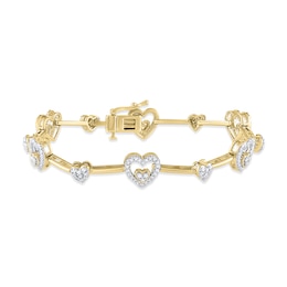 Diamond Heart Link Bar Bracelet 1 ct tw Round-cut 10K Yellow Gold 7&quot;