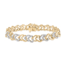 Diamond Heart Link Bracelet 1 ct tw Round-cut 10K Yellow Gold 7&quot;