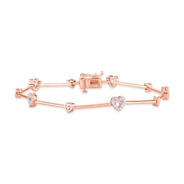 Diamond Heart Bar Bracelet 1/10 ct tw Round-cut 10K Rose Gold 7&quot;