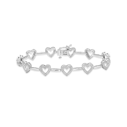 Diamond Heart Bracelet 1/10 ct tw Round-cut Sterling Silver 7&quot;