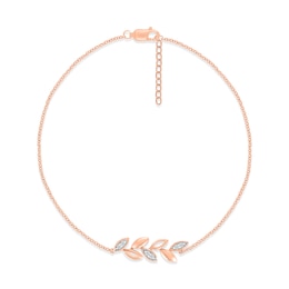 Diamond Leaves Anklet 1/20 ct tw Round-cut 10K Rose Gold 9&quot;