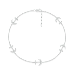 Diamond Anchor Anklet 1/20 ct tw Round-cut Sterling Silver 9&quot;