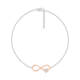 Diamond Infinity Heart Anklet 1/20 ct tw Round-cut Sterling Silver & 10K Rose Gold 9&quot;