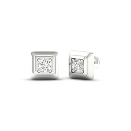 Men's Lab-Created Diamonds by KAY Square Stud Earrings 1 ct tw Round-cut 14K White Gold