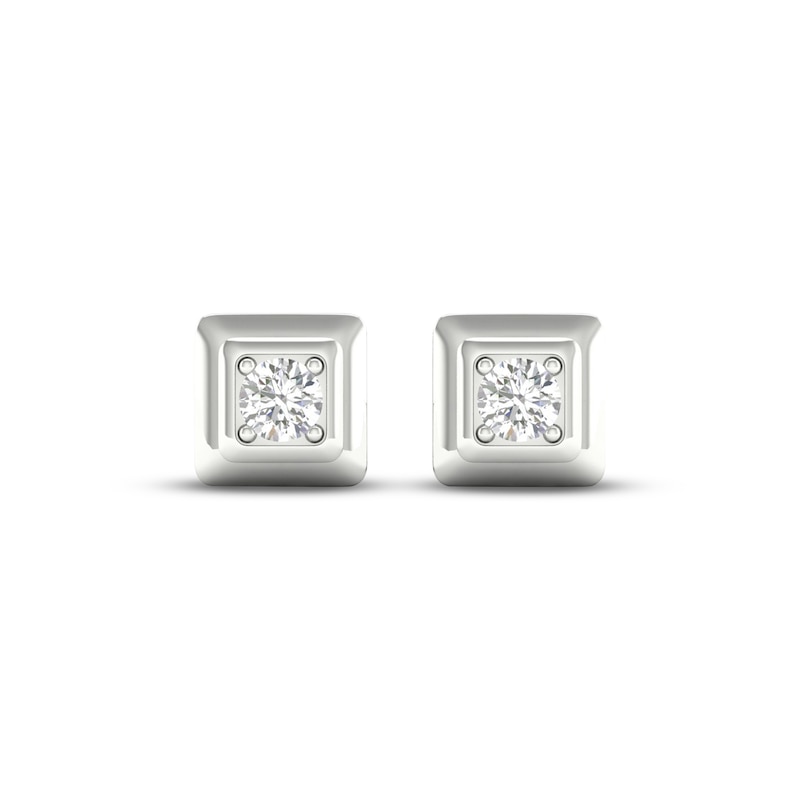 Men's Lab-Created Diamonds by KAY Square Stud Earrings 1 ct tw Round-cut 14K White Gold