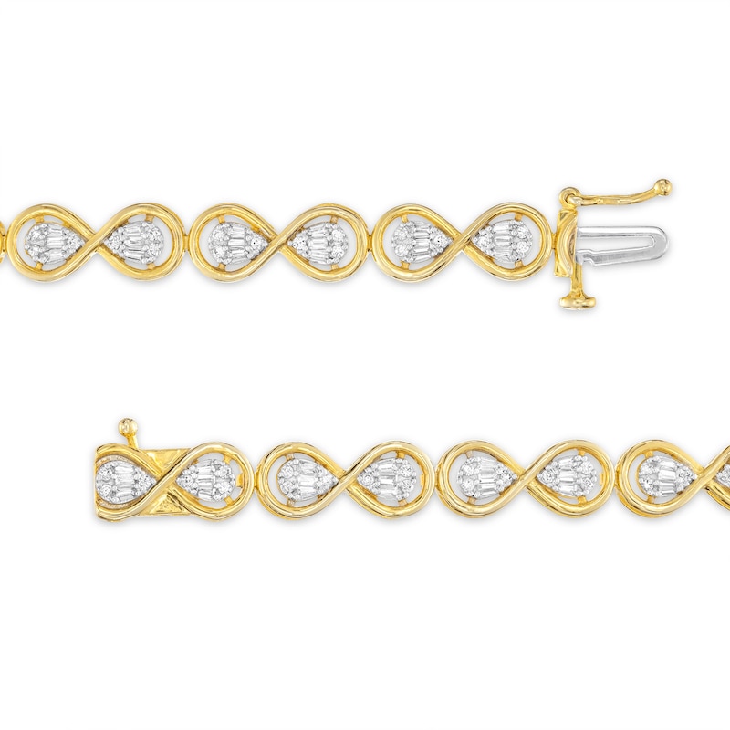 Diamond Infinity Bracelet 1 ct tw Baguette & Round-cut 10K Yellow Gold 7"