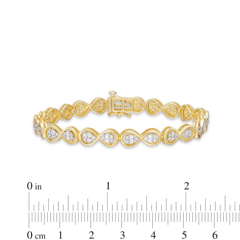 Diamond Infinity Bracelet 1 ct tw Baguette & Round-cut 10K Yellow Gold 7"