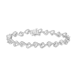 Diamond Heart Link Bracelet 1/10 ct tw Round-cut Sterling Silver 7&quot;