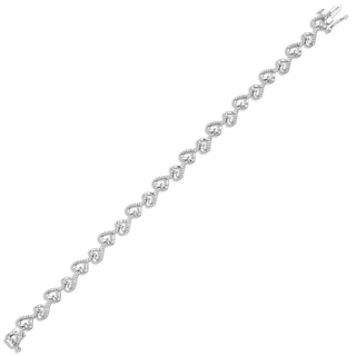 Diamond Heart Link Bracelet 1/10 ct tw Round-cut Sterling Silver 7