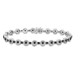 Black & White Diamond Line Bracelet 2 ct tw Round-cut 10K White Gold 7.25&quot;