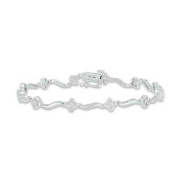 Diamond Clover Swirl Link Bracelet 1/5 ct tw Sterling Silver 7&quot;