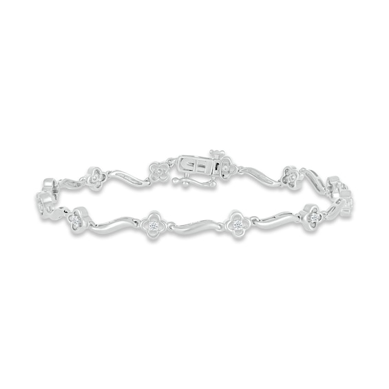 Diamond Clover Swirl Link Bracelet 1/5 ct tw Sterling Silver 7"