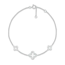 Diamond Open Clover Station Bracelet Sterling Silver 7&quot;