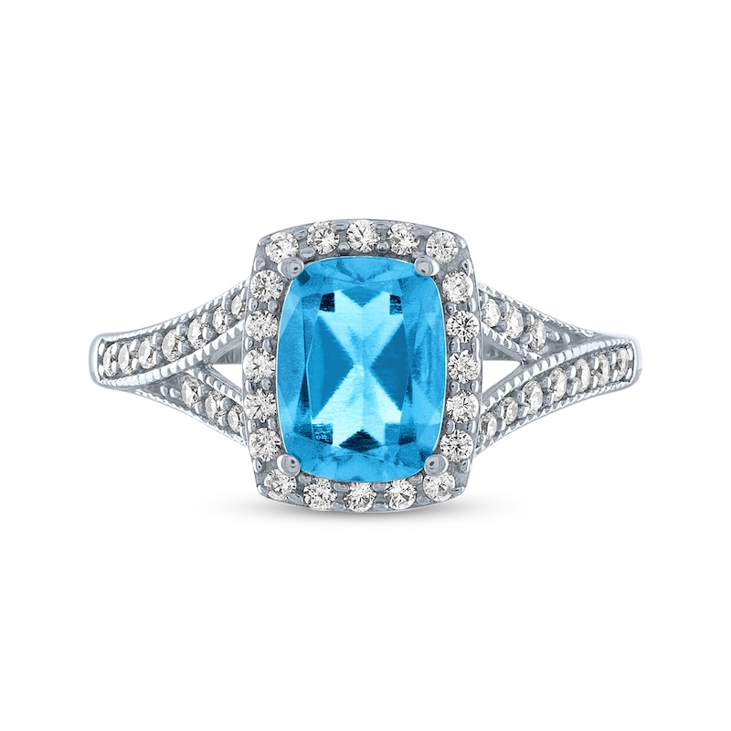 Main Image 3 of Cushion-Cut Sky Blue Topaz & Round White Lab-Created Sapphire Ring Sterling Silver