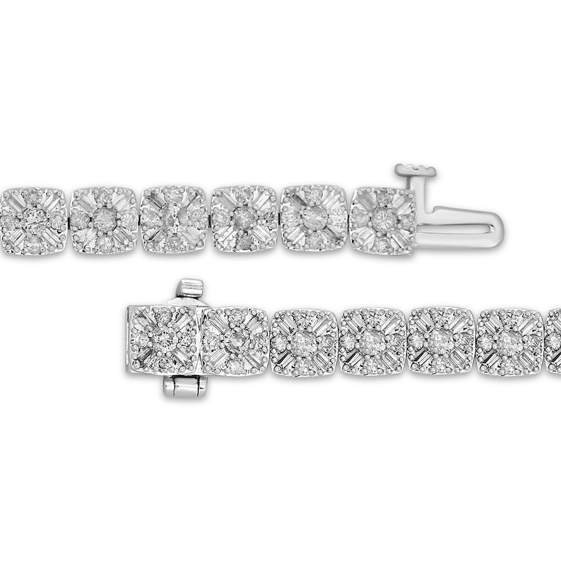 Baguette & Round-Cut Diamond Line Bracelet 4 ct tw 10K White Gold 7.25”