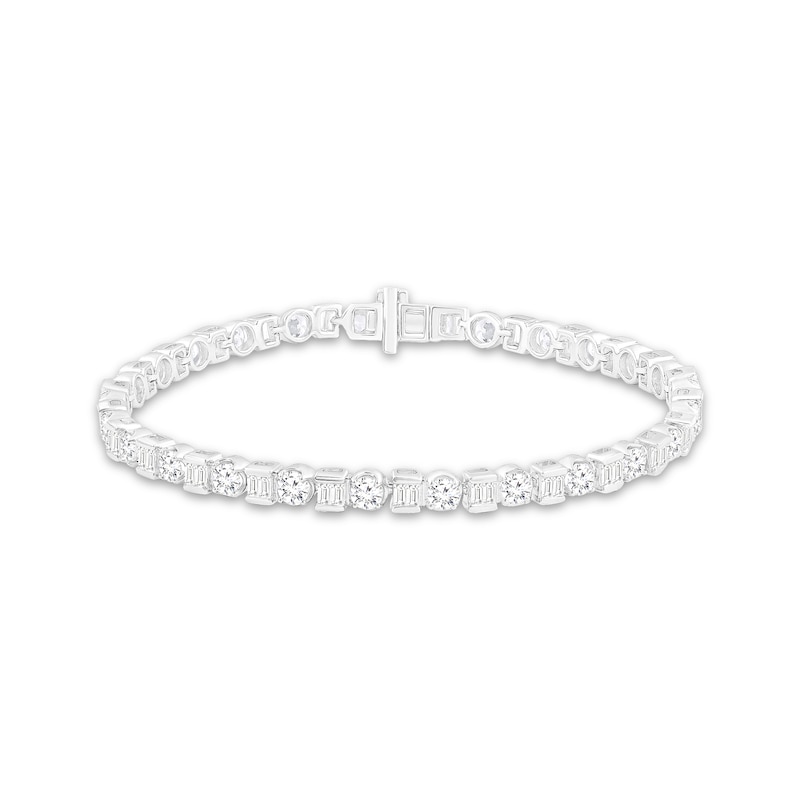 Main Image 1 of Baguette & Round-Cut Diamond Tennis Bracelet 5 ct tw 10K White Gold 7.25&quot;