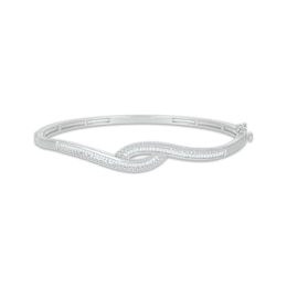 Baguette & Round-Cut Diamond Bypass Bangle Bracelet 1 ct tw 10K White Gold