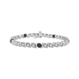 Round-Cut Black & White Diamond S-Link Tennis Bracelet 1 ct tw Sterling Silver 7.5”