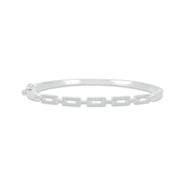 Round-Cut Diamond Rectangle Paperclip-Link Hinged Bangle Bracelet 1/2 ct tw 10K White Gold