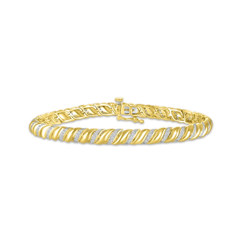 Main Image 1 of Round-Cut Diamond Spiral-Link Tennis Bracelet 1 ct tw 10K Yellow Gold 7.25”