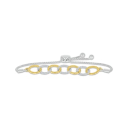 Round-Cut Diamond Link Bolo Bracelet 1/5 ct tw Sterling Silver & 10K Yellow Gold 9.5&quot;