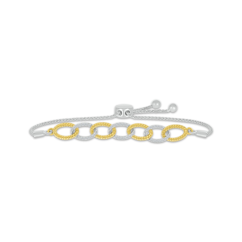 Main Image 1 of Round-Cut Diamond Link Bolo Bracelet 1/5 ct tw Sterling Silver & 10K Yellow Gold 9.5&quot;