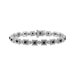 Princess-Cut Black & Round-Cut White Diamond Bracelet 2 ct tw Sterling Silver 7”