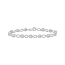 Princess & Round-Cut Diamond Link Tennis Bracelet 1/2 ct tw 10K White Gold 7.25“