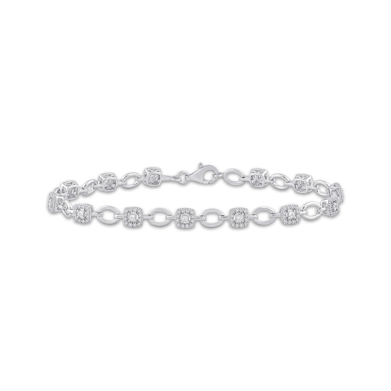 Main Image 1 of Princess & Round-Cut Diamond Link Tennis Bracelet 1/2 ct tw 10K White Gold 7.25“