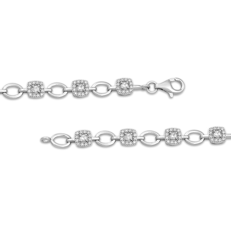 Main Image 3 of Princess & Round-Cut Diamond Link Tennis Bracelet 1/2 ct tw 10K White Gold 7.25“