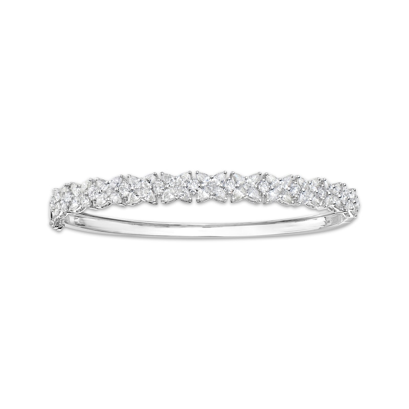 Main Image 1 of Pear-Shaped Diamond Flower Bangle Bracelet 4-3/4 ct tw 14K White Gold