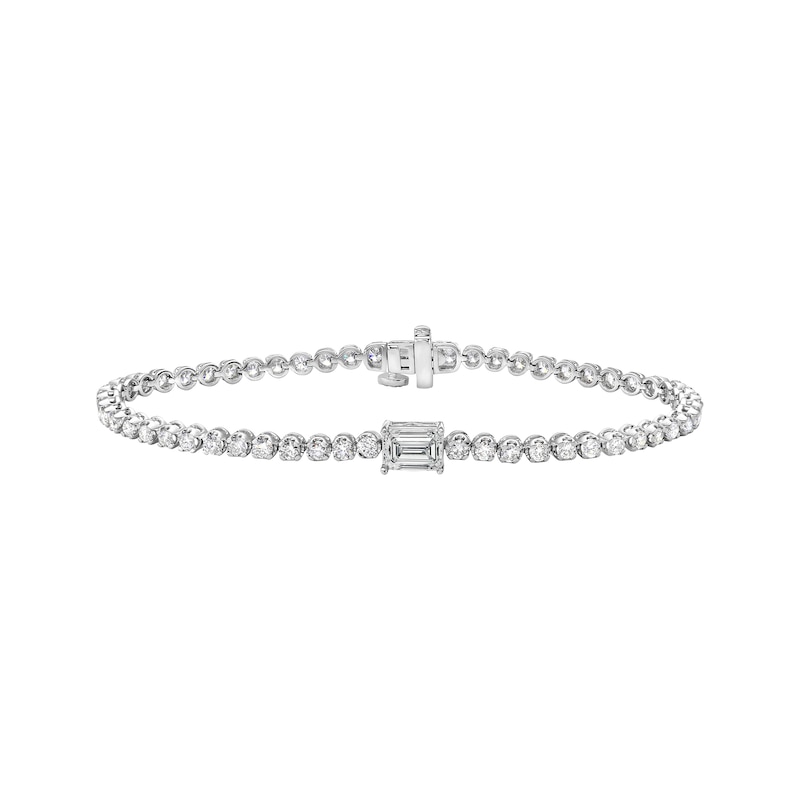 Emerald & Round-Cut Diamond Tennis Bracelet 3-1/4 ct tw 14K White Gold ...