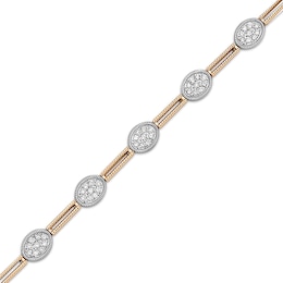 Diamond Oval Cluster & Rectangle Bar Link Tennis Bracelet 1-1/5 ct tw 10K Two-Tone Gold 7&quot;