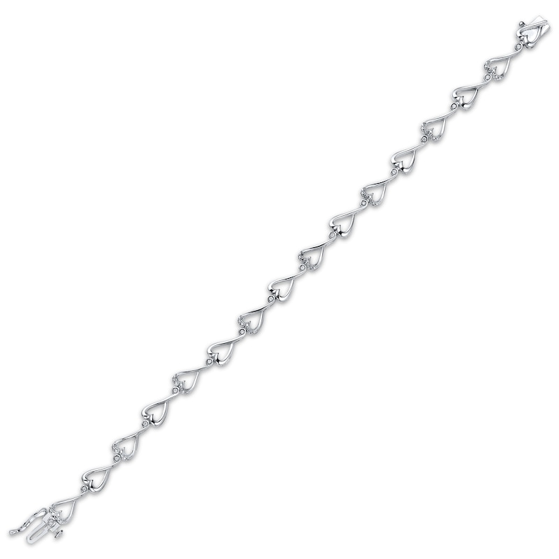 Main Image 2 of Diamond Sideways Swirling Heart Link Bracelet 1/10 ct tw Sterling Silver 7&quot;