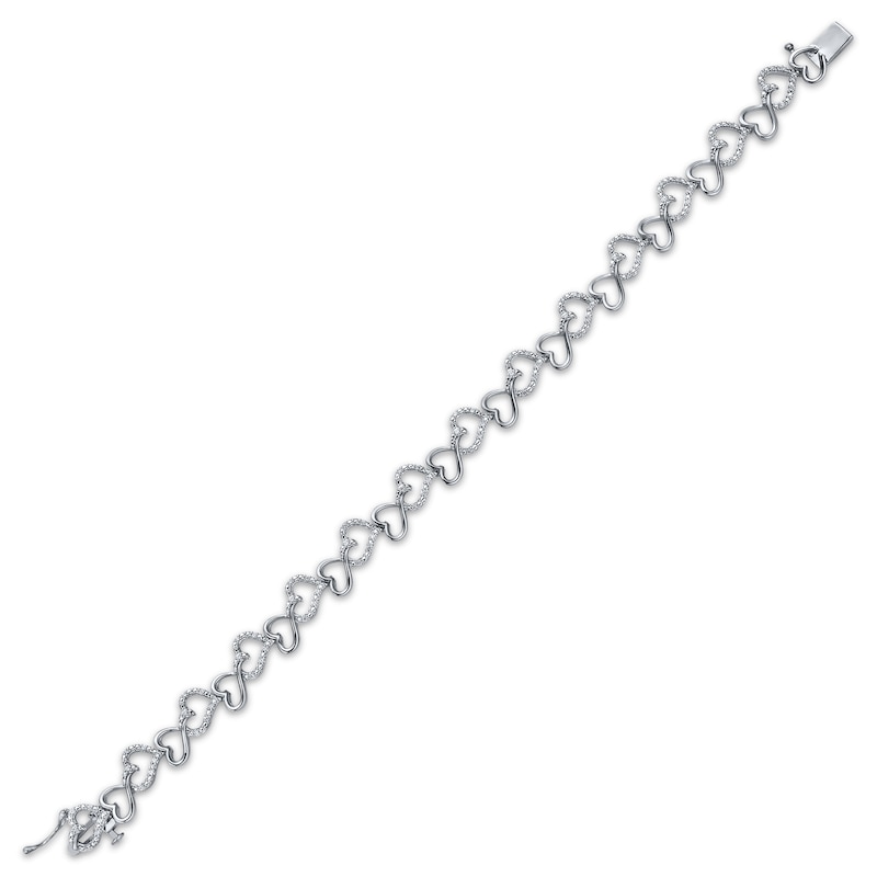 Main Image 2 of Diamond Staggered Heart Link Bracelet 1/4 ct tw Sterling Silver 7&quot;