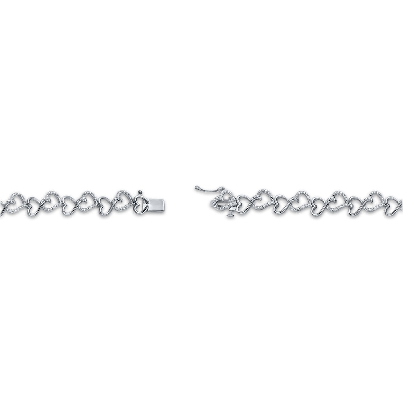 Main Image 3 of Diamond Staggered Heart Link Bracelet 1/4 ct tw Sterling Silver 7&quot;