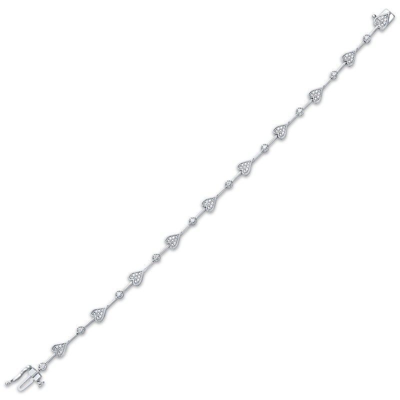 Diamond Heart Station Bracelet 1/4 ct tw Sterling Silver 7"