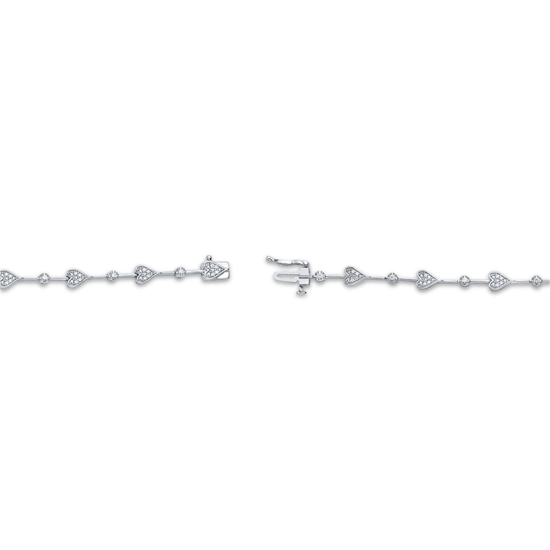 Diamond Heart Station Bracelet 1/4 ct tw Sterling Silver 7"