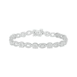 Multi-Diamond Round & Oval Link Bracelet 1/2 ct tw Sterling Silver 7.25&quot;