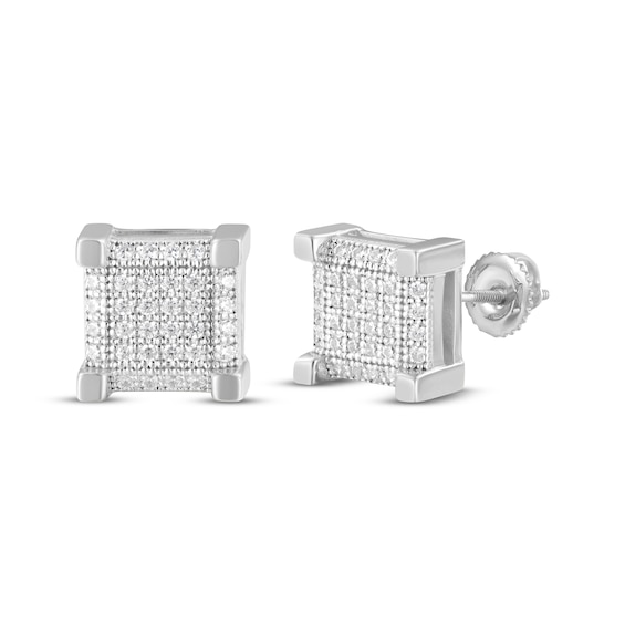 Men's Multi-Diamond Square Stud Earrings 1/4 ct tw 10K White Gold