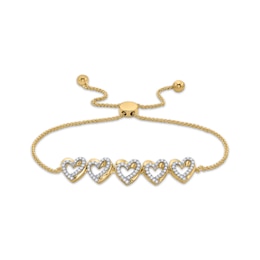 Diamond Sculpted Hearts Bolo Bracelet 3/8 ct tw 10K Yellow Gold