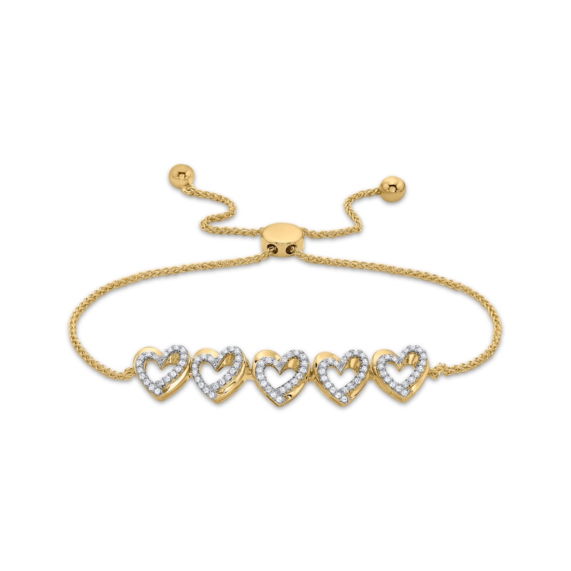 Main Image 1 of Diamond Sculpted Hearts Bolo Bracelet 3/8 ct tw 10K Yellow Gold