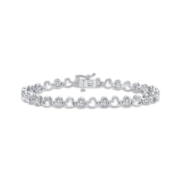 Diamond Stacked Tilted Hearts Link Bracelet 1/2 ct tw Sterling Silver 7&quot;