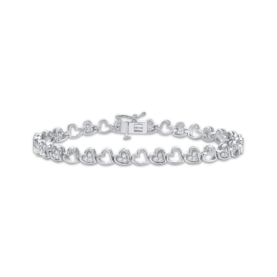 Diamond Stacked Tilted Hearts Link Bracelet 1/2 ct tw Sterling Silver 7"